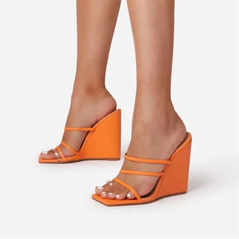 2021 godine, ženske sandale-čamaca, ljetna Moda ženske Cipele na visoku petu s otvorenim vrhom, Uska traka, debela peta 8/10 cm, ženska obuća za stranke
