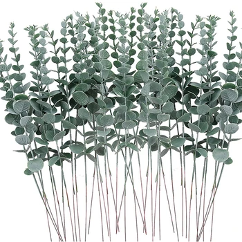 8 KOM. Umjetna Eukaliptus Lišće Zelenila Stabljike s Инеем za Vaze Osnovna College Svadbeni Nakit Vanjski DIY Cvijet Zidni Vijenac