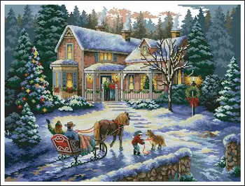 Amishop Odjeća Vrhunske kvalitete Prekrasan Broje Skup za Vez Križić Povratak Kući za Blagdane Božić Snijeg Uoči Dim 08733 8733