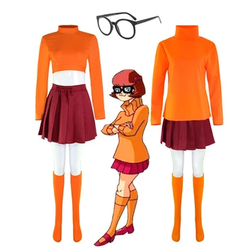 Anime Velma Cosplay Suit Lika Filma Narančasta Uniforma Kostim za Noć vještica za Žene Djevojke Cosplay Odijelo Perika Naočale