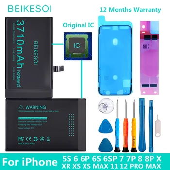 BEIKESOI Originalne Baterije s tako da je čip okrenut IC za iPhone 5S 6 6S 7 8 Plus X XS XR MAX Baterija Za iPhone 11 12 PRO MAX Baterije s Alatima