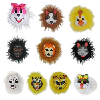 Halloween Karnevalska Maska Životinja Realan Zec Vuk Lav Glava Tigra s Umjetnim Krznom od samta Završiti Za Kosu Cosplay Odijelo