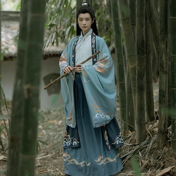Hanfu Cosplay Odijelo Za Muškarce Kineski Drevni Viteški Junak Odjeća S Velikim Rukavima Odijelo Ratnika-Mačevalac Sa Slikom Zmaja