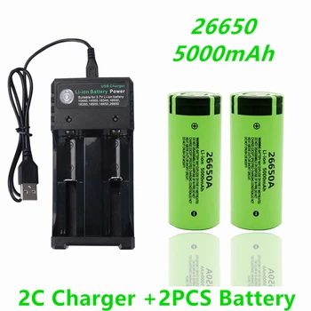 Izvorni Visokokvalitetan 26650 Baterija 5000 mah 3,7 U 50A Li-Ion Punjiva Baterija Za 26650A Led Svjetiljka + 18650 Punjač