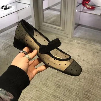 Koovan/ženska cvjetne čipke cipele grašak, ljetna obuća 2022 godine, Mary Jane cipele s Prozračna mreže na Debelim petama u Retro stilu, držači tanke cipele s trga vrhom za djevojčice