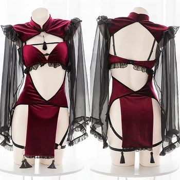 Kostimi za Halloween 2022 punk gothic crna crvena čipka Božić seksi donje rublje za žene sobarica napast zli demon cosplay skup