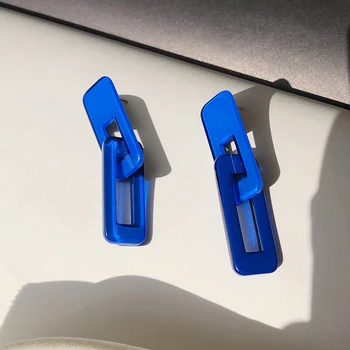 Lifefontier Modni Prozirne Plave Akril Viseće Naušnice na Lancu za Žene, Geometrijski Trg Duge Viseće Naušnice, Večernje Nakit