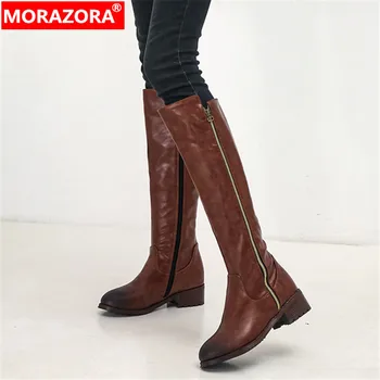 MORAZORA/2022 godine, velike dimenzije 34-48, čizme do koljena, ženske čizme za munje s okruglim vrhom, cipele na platformu na trgu petu, jesensko-zimske čizme, ženske
