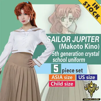MRHALLCOS Anime Cosplay Sailor Moon Jupiter Makoto Kino Crystal uniformi Haljina Halloween kostime JK College Dijete i Odrasle Žene