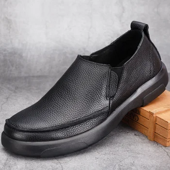 Muške casual cipele ručne izrade i od prirodne kože mekani potplat u britanskom stilu, otporan na habanje Лоферы, Prozračna muške cipele u ravnim cipelama