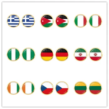 Naušnice-roze sa Nacionalnom Zastavom 12 mm, Grčka, Jordan, Italija, Nigerija, Njemačka, Iran, Češka, Litvanija, Nakit Za Žene, Dar Za Djevojčice