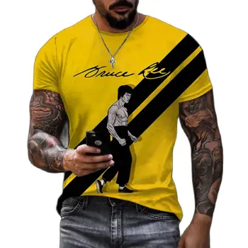 Nova Majica sa po cijeloj površini Zvijezda kung-fu, Funky majica sa 3D ispis Bruce Lee, Muška uličnu odjeću u retro stilu, Ljetna Majica Kratkih Rukava, Povećana veličina