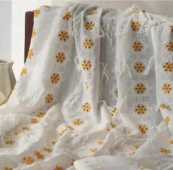 Proljeće-ljetna pamučna tkanina s malim žutim cvjetovima, perforirana platno za vez, vez s кисточками, kuka, klasicni japanski/Korejski stil