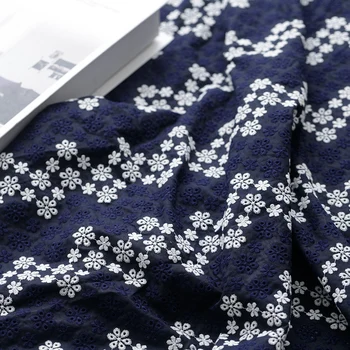 Tamno plava 100% Pamučna Tkanina Vezene cvjetne čipke Tkanina Ručno DIY Pribora patchwork tkanine ručni rad metara