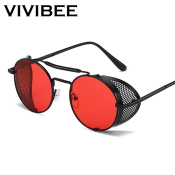 VIVIBEE Sunčane Naočale U stilu Steampunk Gospodo 2021 Trend Gotički Okrugle Naočale Od Legure Crvenog Metala U Stilu Punk Klasicni Večernje Sunčane Naočale
