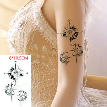 Vodootporne Privremena Tetovaža Naljepnica Mjesec-Zvijezda Kompas Cvijet Ruže Cool Body Art Flash-Tattoo Lažna Tetovaža dizajne za Žene i Muškarce