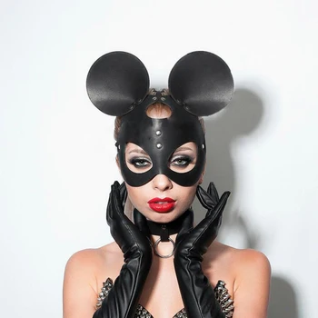 Žena je Veliko Uho Miša BDSM-Kožna Maska Pribor Fetiš Valentinovo Maska Za Maskenbal Žurka Životinja Lice Svezana Premium Maska
